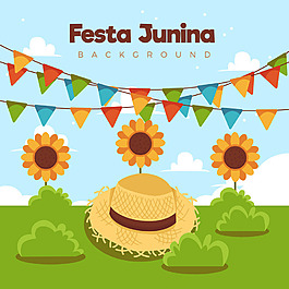 帽子向日葵彩旗派对背景