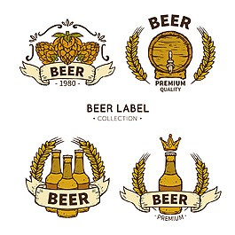 四个手绘啤酒贴图标