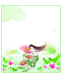女孩荷花背景
