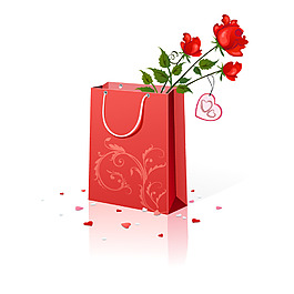 红色袋子玫瑰花元素