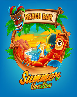 夏季海滩酒吧背景矢量素材下载