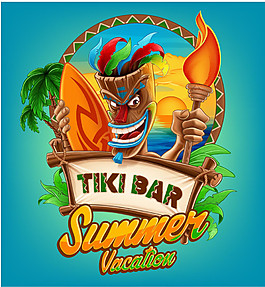 夏季海滩酒吧背景矢量素材下载