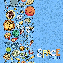 卡通涂鸦行星图案背景矢量素材下载