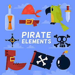 手绘扁平风格海盗元素图标