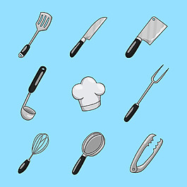手绘各种厨房用具矢量素材