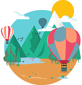 夏季手绘热气球