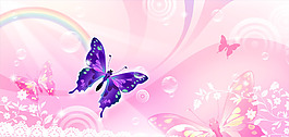浪漫粉色花纹蝴蝶背景