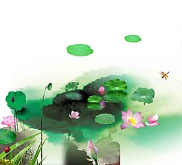 荷花荷叶在池塘PSD分层素材