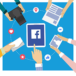 人手与Facebook图标背景