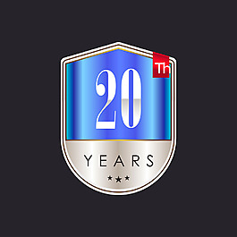 20年盾形蓝色背景图标