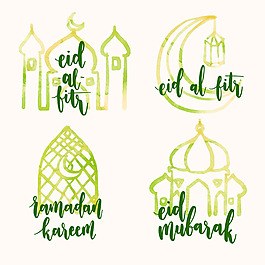 手绘水彩斋月贴纸图标