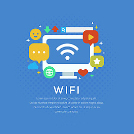 电脑与wifi元素蓝色背景