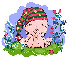 睡眠的宝宝插画矢量素材下载
