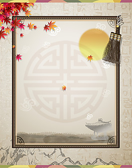中国风窗格枫叶背景