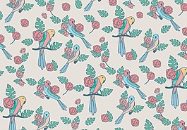 怀旧手绘鹦鹉花卉背景素材