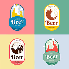 四个抽象风格啤酒贴纸标签
