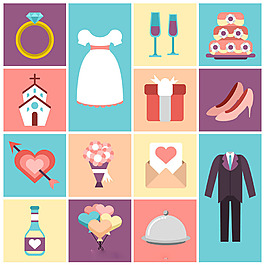 可爱的婚礼元素图标