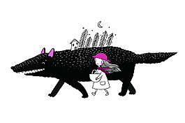 童话手绘插画小女孩动物童话矢量素材文件