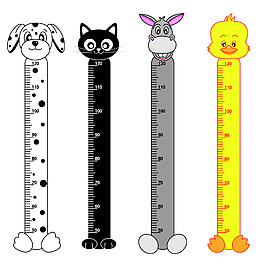 猫狗幼儿园卡通小尺子工具矢量设计素材