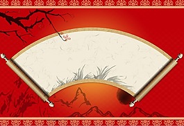 红色中国风卷书背景