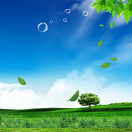气泡白云草坪树叶素材