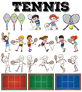 打网球的卡通孩子图片