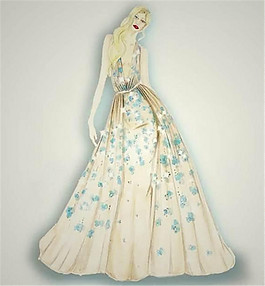 蓝色碎花礼服设计图