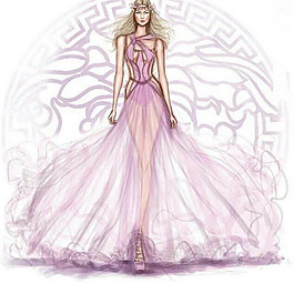 浅紫色晚礼服设计图