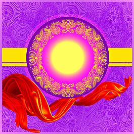 红色丝带梦幻花纹背景