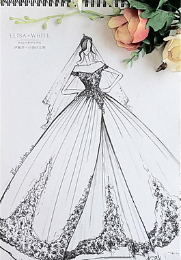黑白花纹婚纱设计图