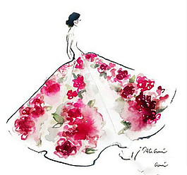 红色花朵礼服设计图