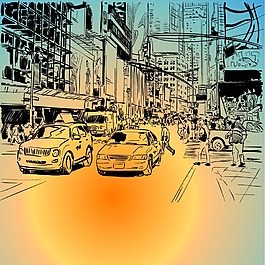 手绘街道城市背景