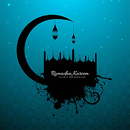 伊斯兰元素剪影蓝色背景