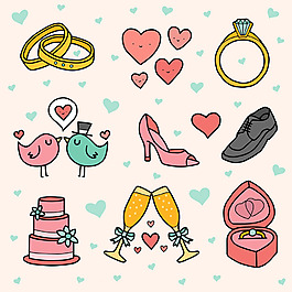 可爱的手绘风格婚礼元素图标
