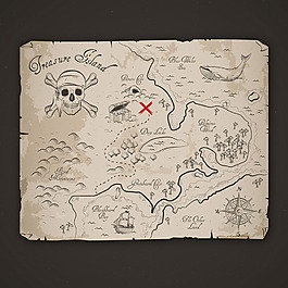 素描风格海盗冒险地图