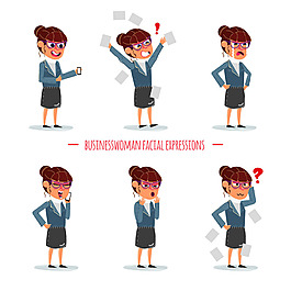 手绘各种表情的商务人士插图