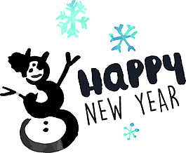 开心的雪人新年快乐卡通矢量图标素材