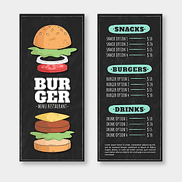 美味的汉堡插图黑色的餐厅菜单