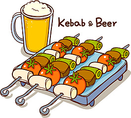 卡通食物啤酒美食烤串