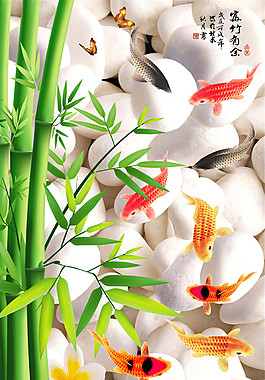 竹子鲤鱼装饰画图片