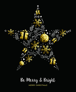 五角星金色新年装饰雪花铃铛矢量素材