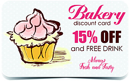 粉色卡通蛋糕折扣卡片矢量素材