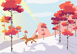冬季森林狐狸插画