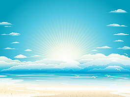夏季唯美沙滩海洋插画