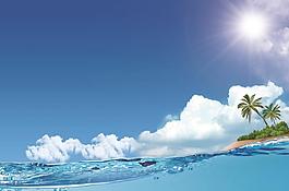椰子 海边 沙滩 蓝天