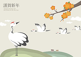 手绘大雁花朵背景