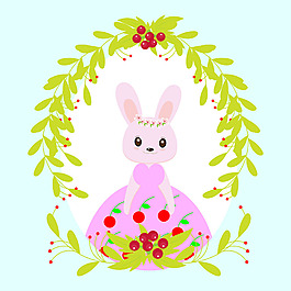 复活节兔子叶子花边背景设计