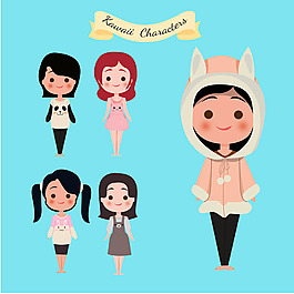 手绘卡通风格小女孩插图