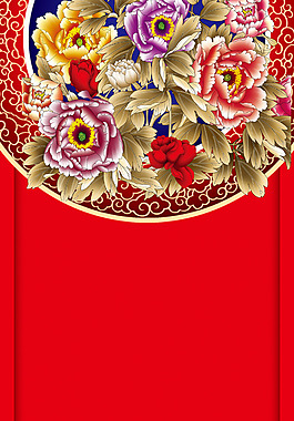 红色背景牡丹花展板背景