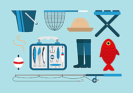 扁平钓鱼渔具图标